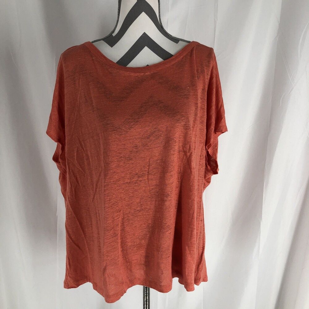 Rachel Zoe 100% Linen Coral Short Sleeve Tee Lightweight Boxy Women's 2X